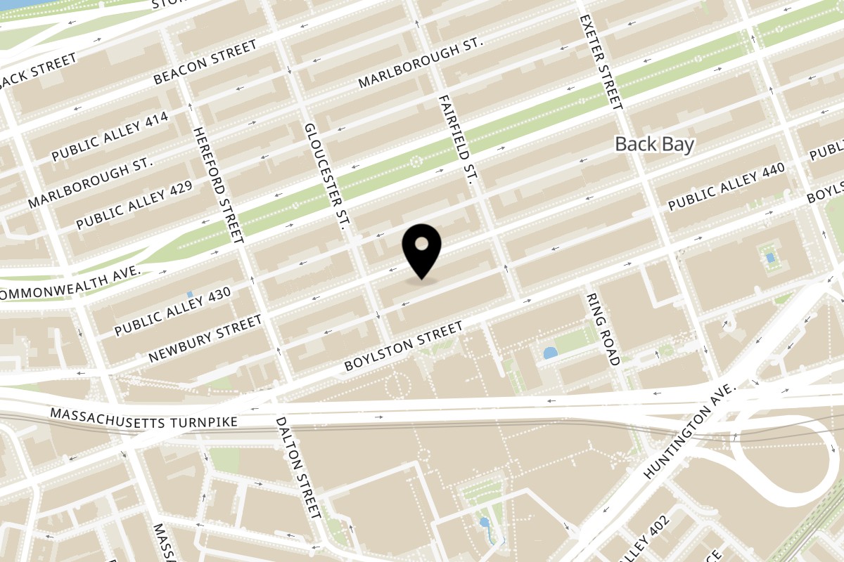 Map showing the location of Crazy Good Kitchen Newbury on 268 Newbury St in Boston